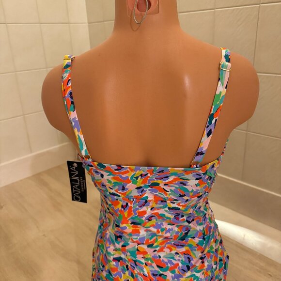 Catalina Colorful Abstract Print One Piece Swimsuit NWTs Cross Front Design - Picture 6 of 10